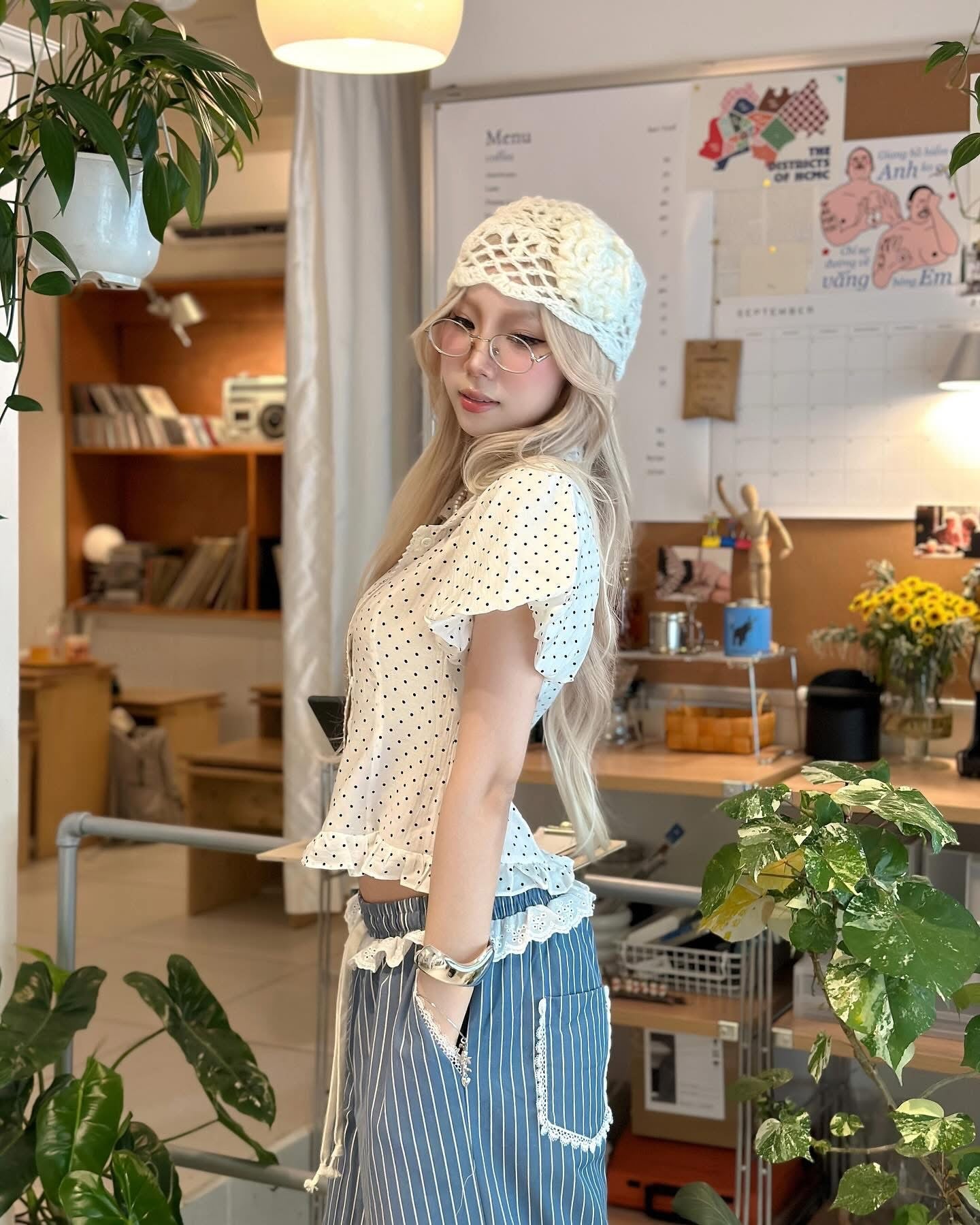 THELSTUDIOS Polka Dots Puff Sleev Top