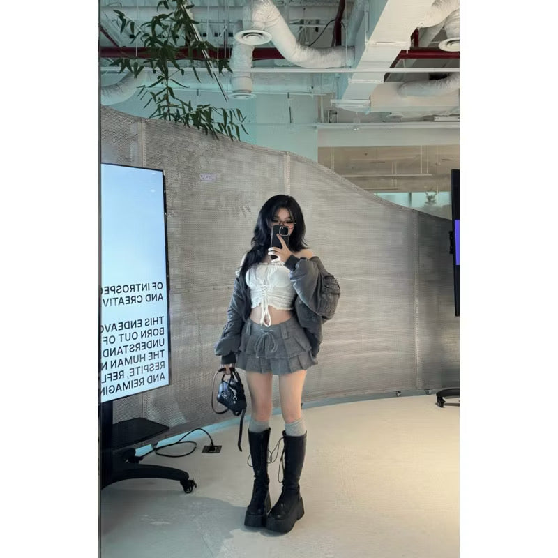 Asterace.aa Grey Pleated Mini Skirt -Ready to dispatch in 48 hours
