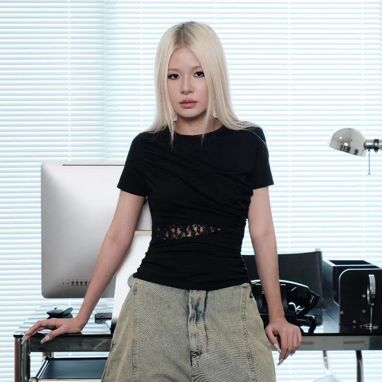Bunnyhill Rae Lace Panel Top ( Black ) - READY TO DISPATCH WITHIN 48 hours