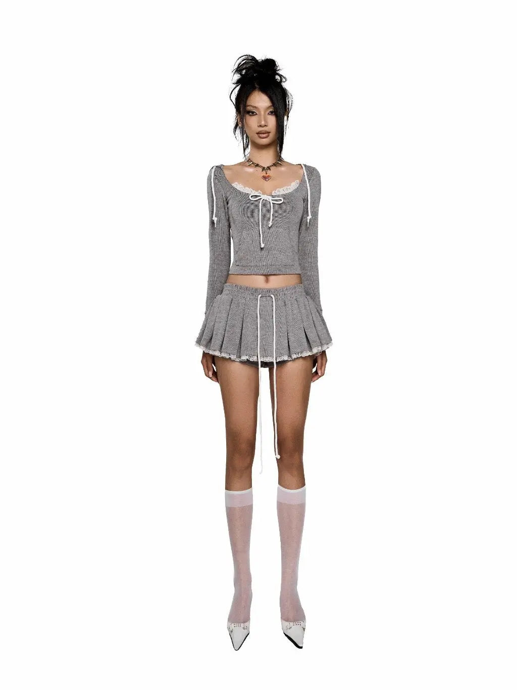 Lsoul Jennie Lace Croptop Hoodie Set