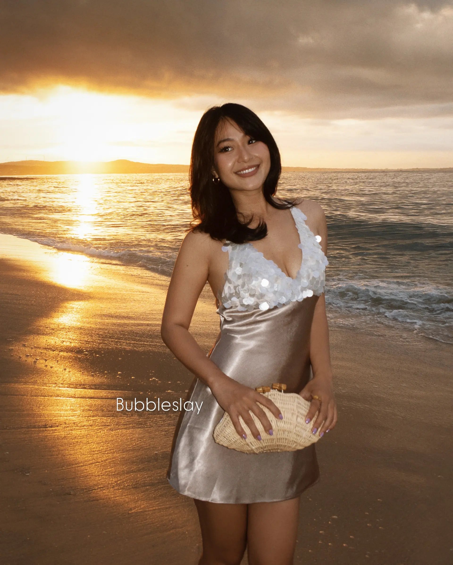 Bubble Moonshell Satin Mini Dress