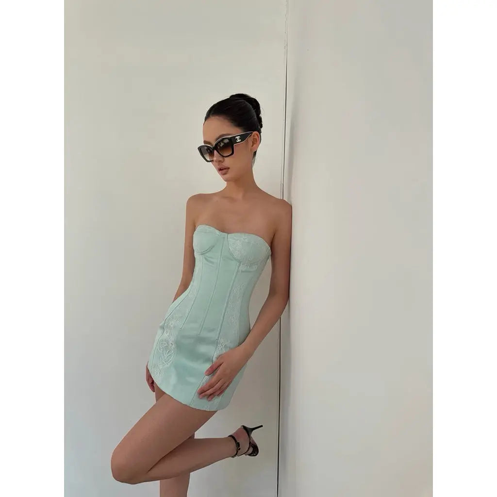 Ayserkris Mint Lace Corset Dress