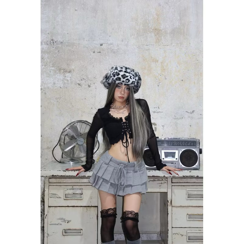Asterace.aa Grey Pleated Mini Skirt -Ready to dispatch in 48 hours