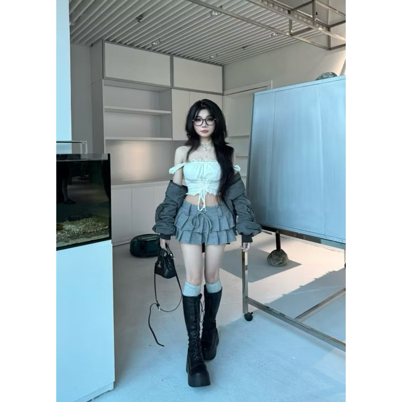 Asterace.aa Grey Pleated Mini Skirt -Ready to dispatch in 48 hours