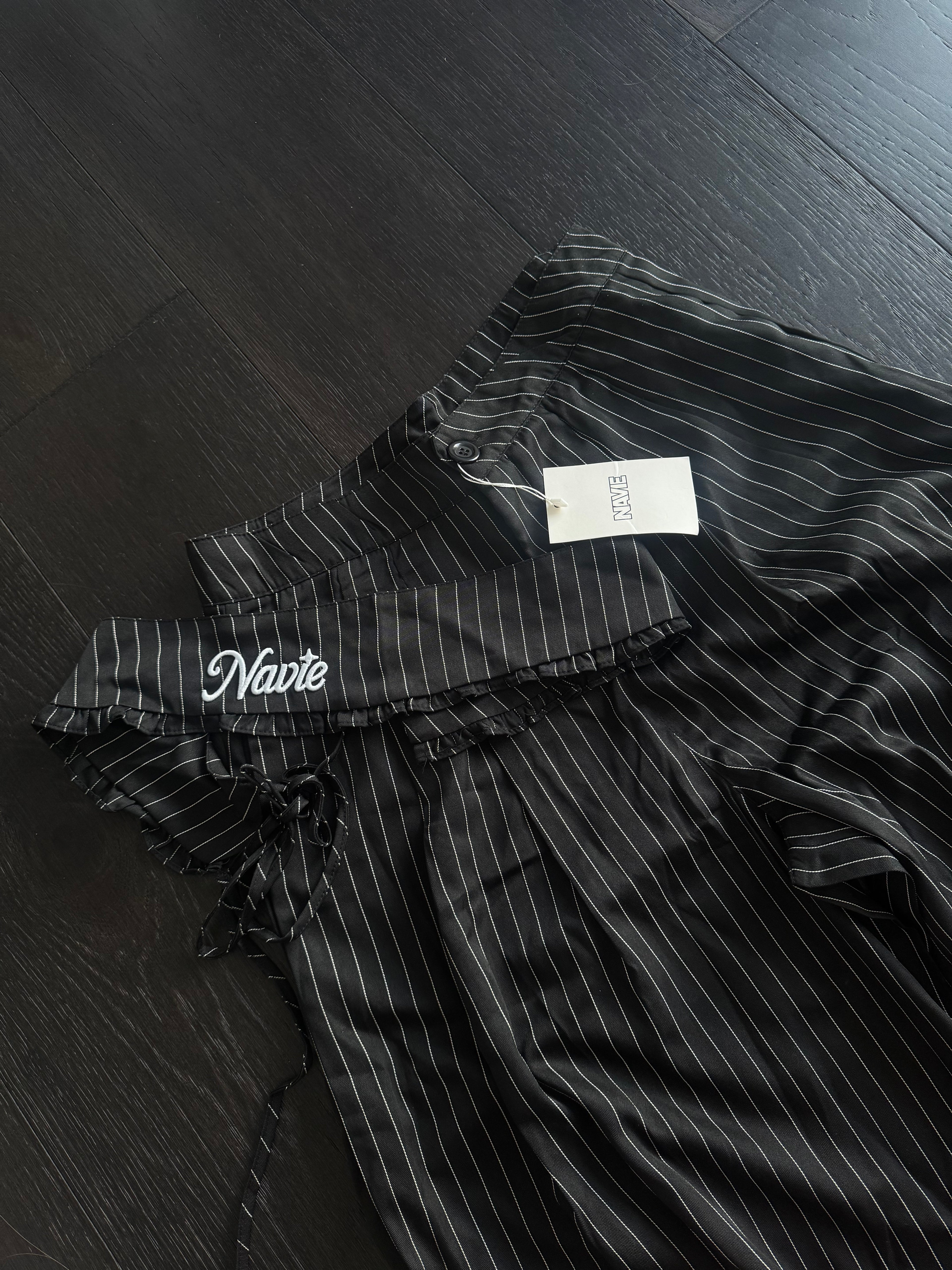 Navie Black Striped Skirt Wrap Pants - Ready to dispatch in 48 hours