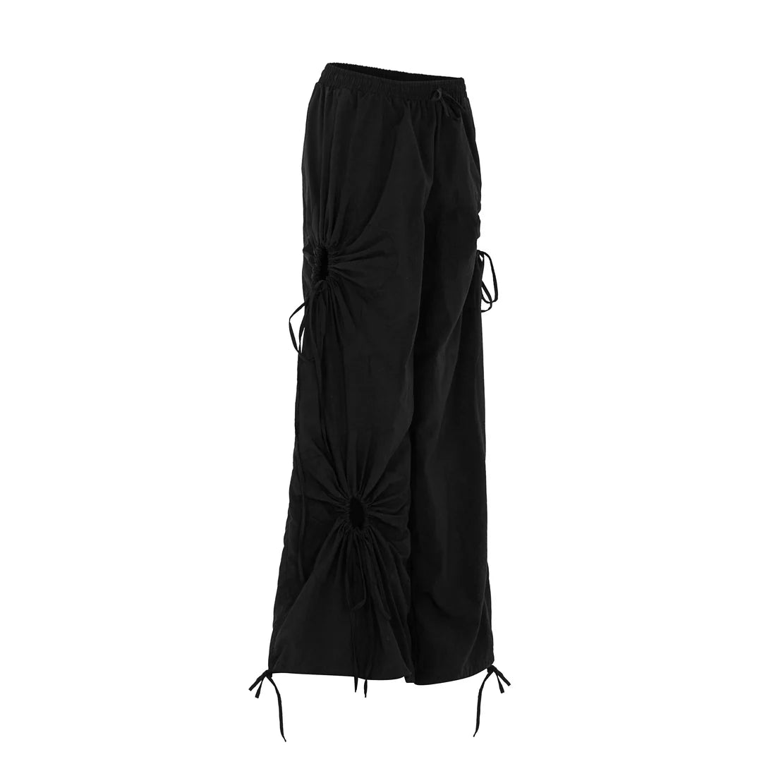Melancholy Floral Bloom Parachute Pants ( Black )