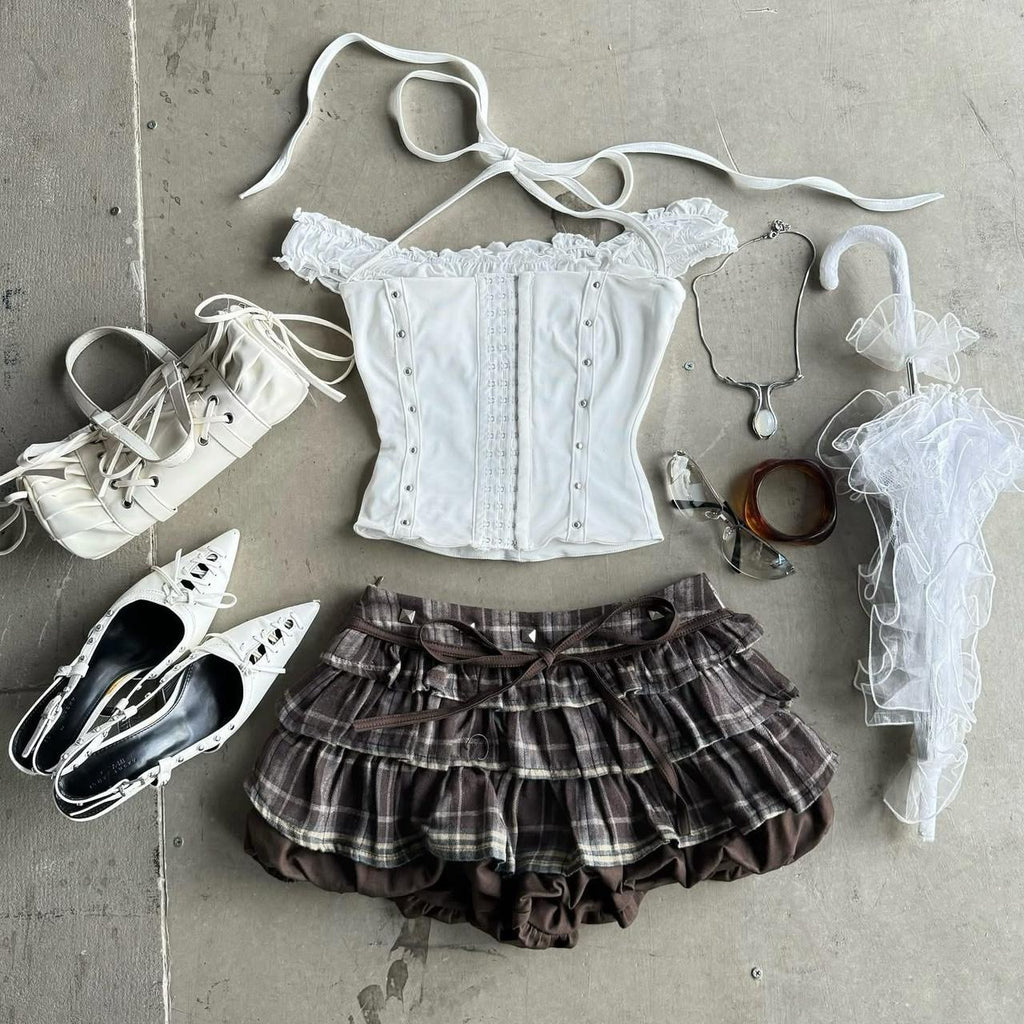Asteraceae Brown Caro Ruffle Skirt