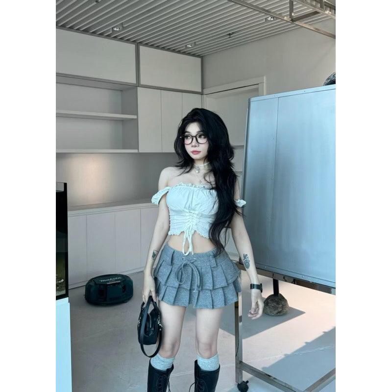 Asterace.aa Grey Pleated Mini Skirt -Ready to dispatch in 48 hours