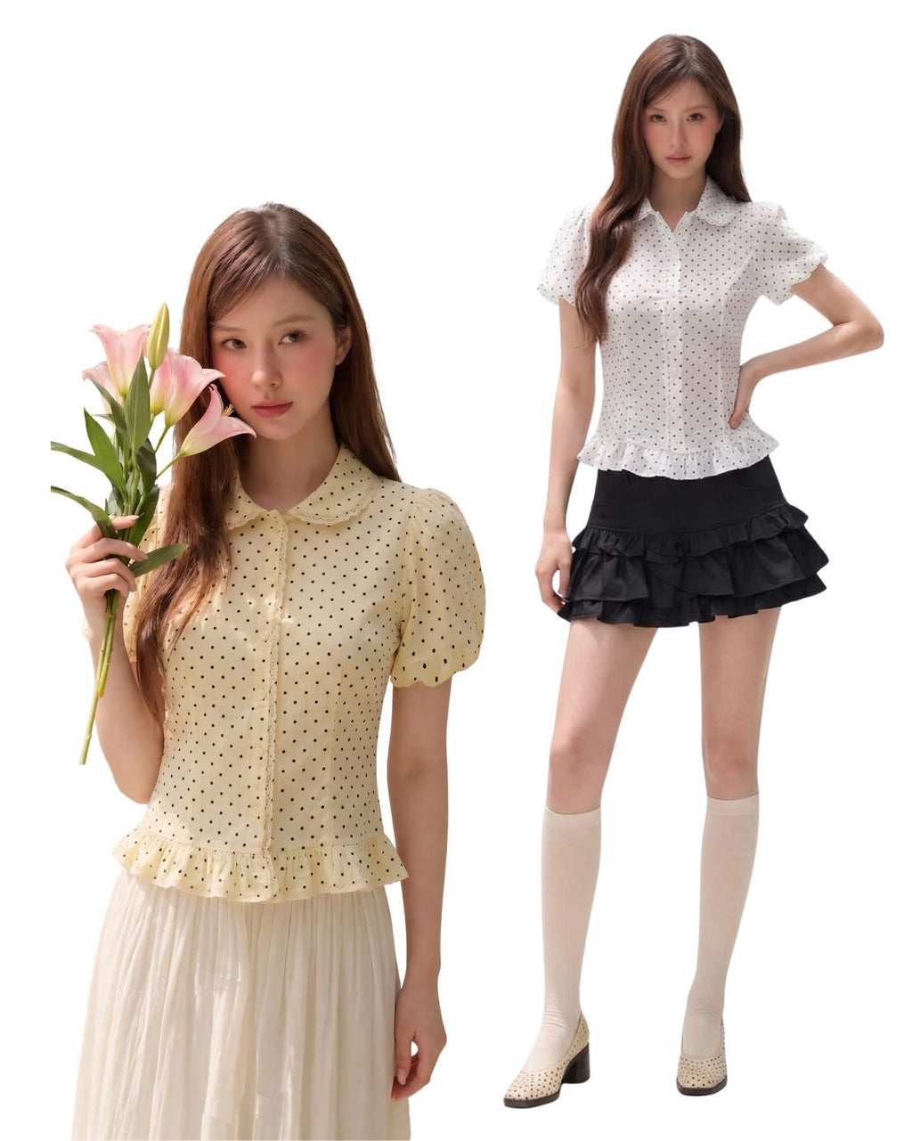 THELSTUDIOS Polka Dots Puff Sleev Top