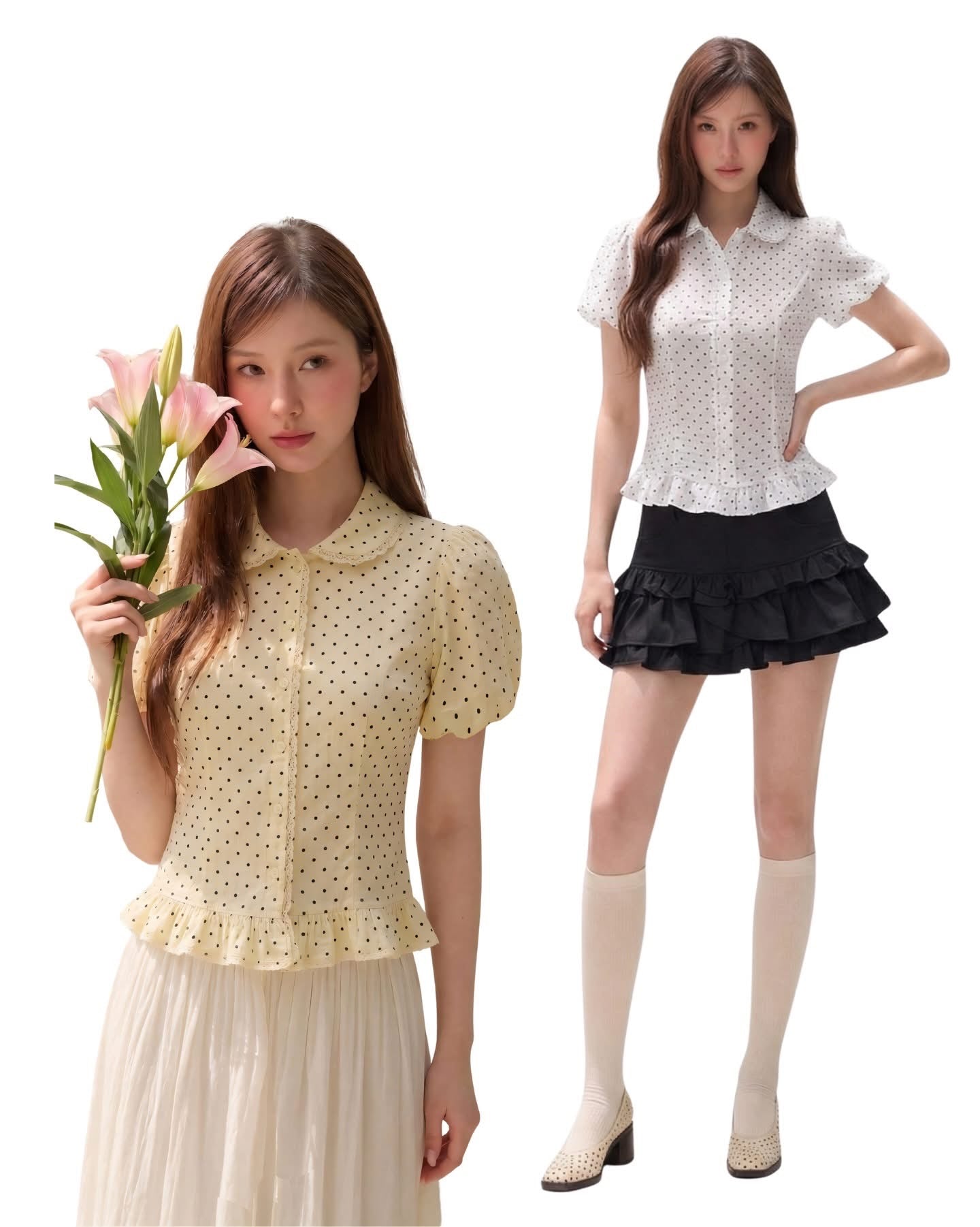 THELSTUDIOS Polka Dots Puff Sleev Top