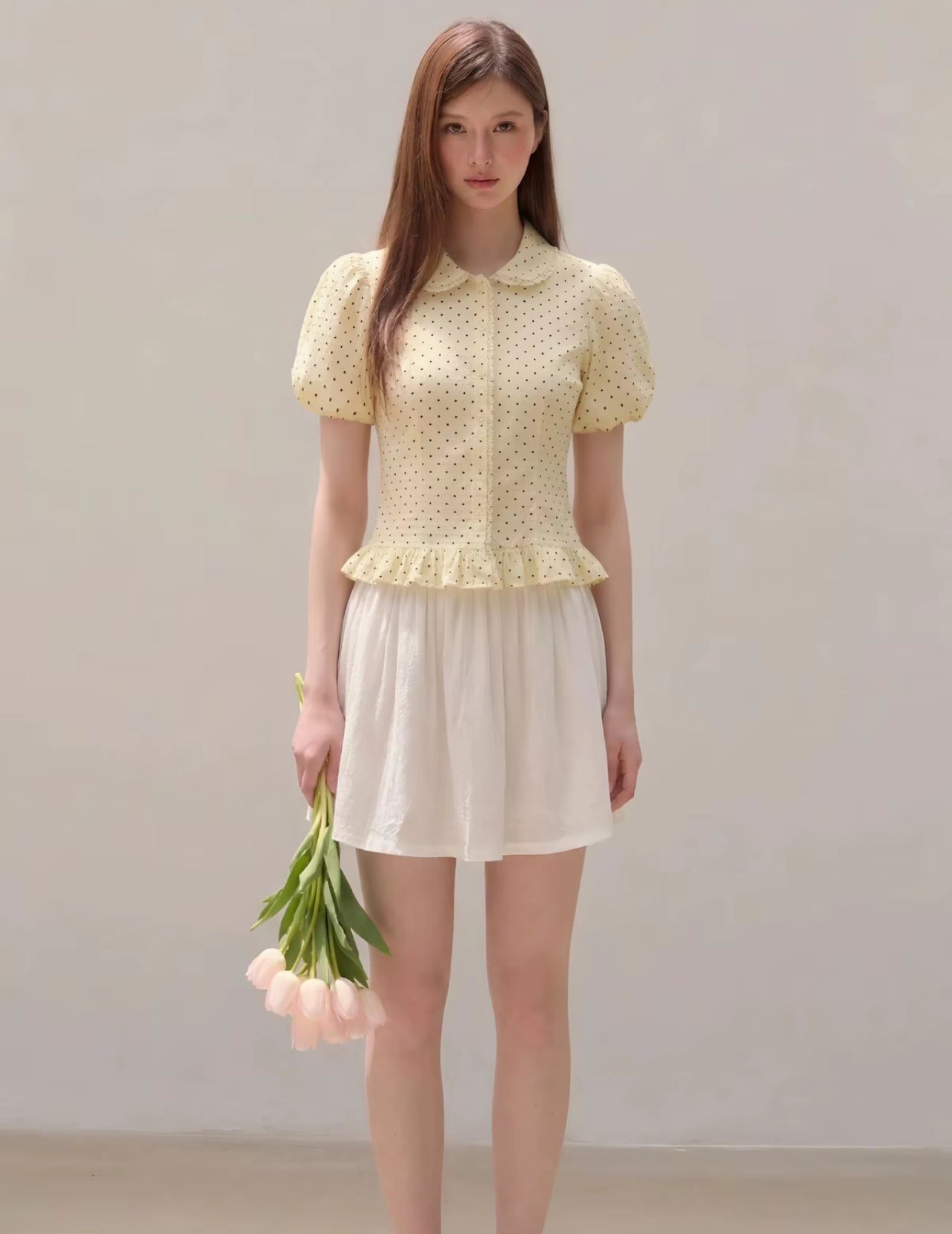 THELSTUDIOS Polka Dots Puff Sleev Top