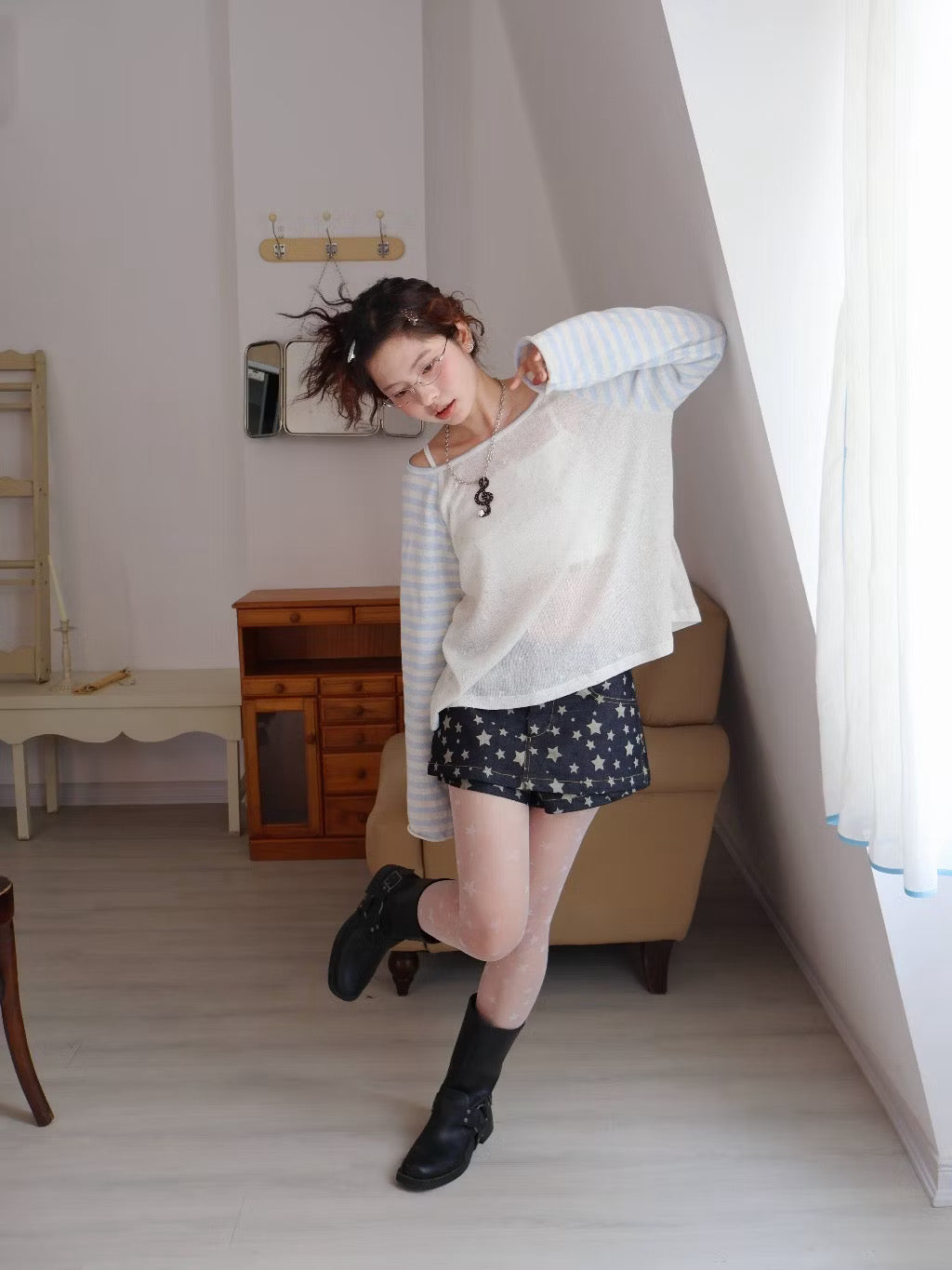 Dora.Label Raglan Stary Top