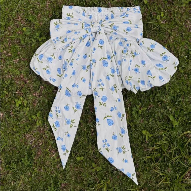 NINGNING Top premium blue ditsy floral