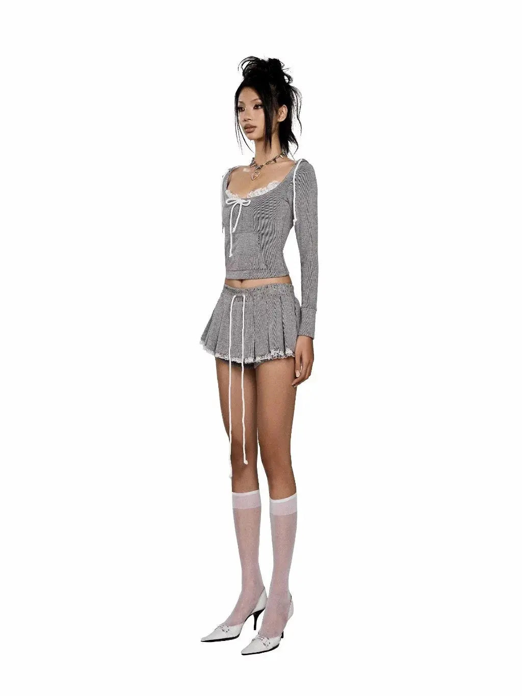 Lsoul Jennie Lace Croptop Hoodie Set