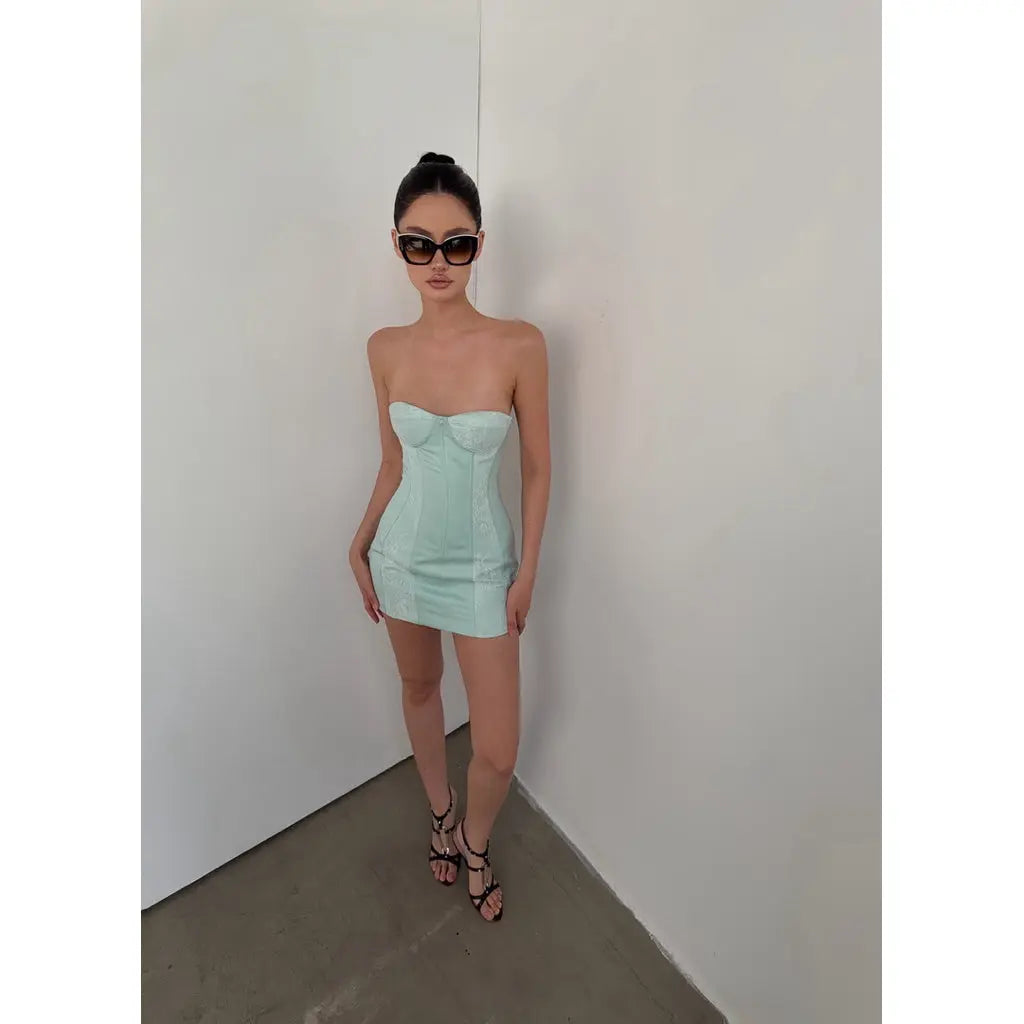 Ayserkris Mint Lace Corset Dress