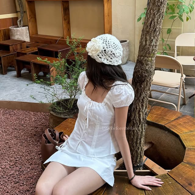 Navy White Top