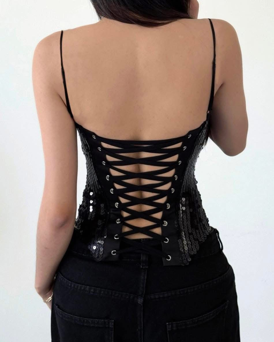 LINISS GLAMOUROUS SPARKLE CORSET ( Black ) - Ready to dispatch in 48 hours