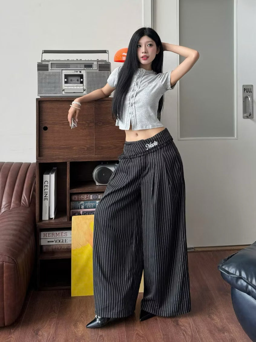 Navie Black Striped Skirt Wrap Pants - Ready to dispatch in 48 hours