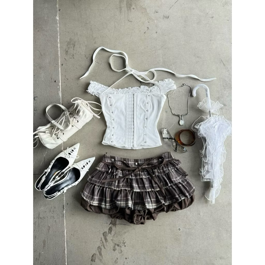 Asteraceae Brown Caro Ruffle Skirt