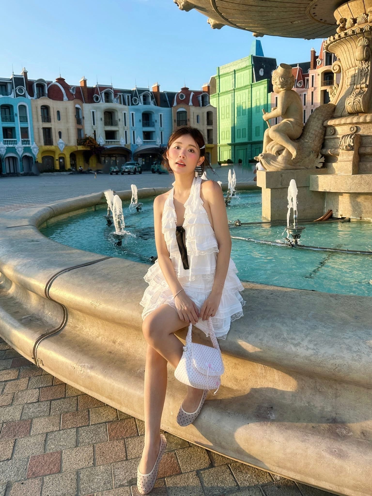Olv White Cotton Halter Tiered Mini Dress - Ready to dispatch in 48 hours