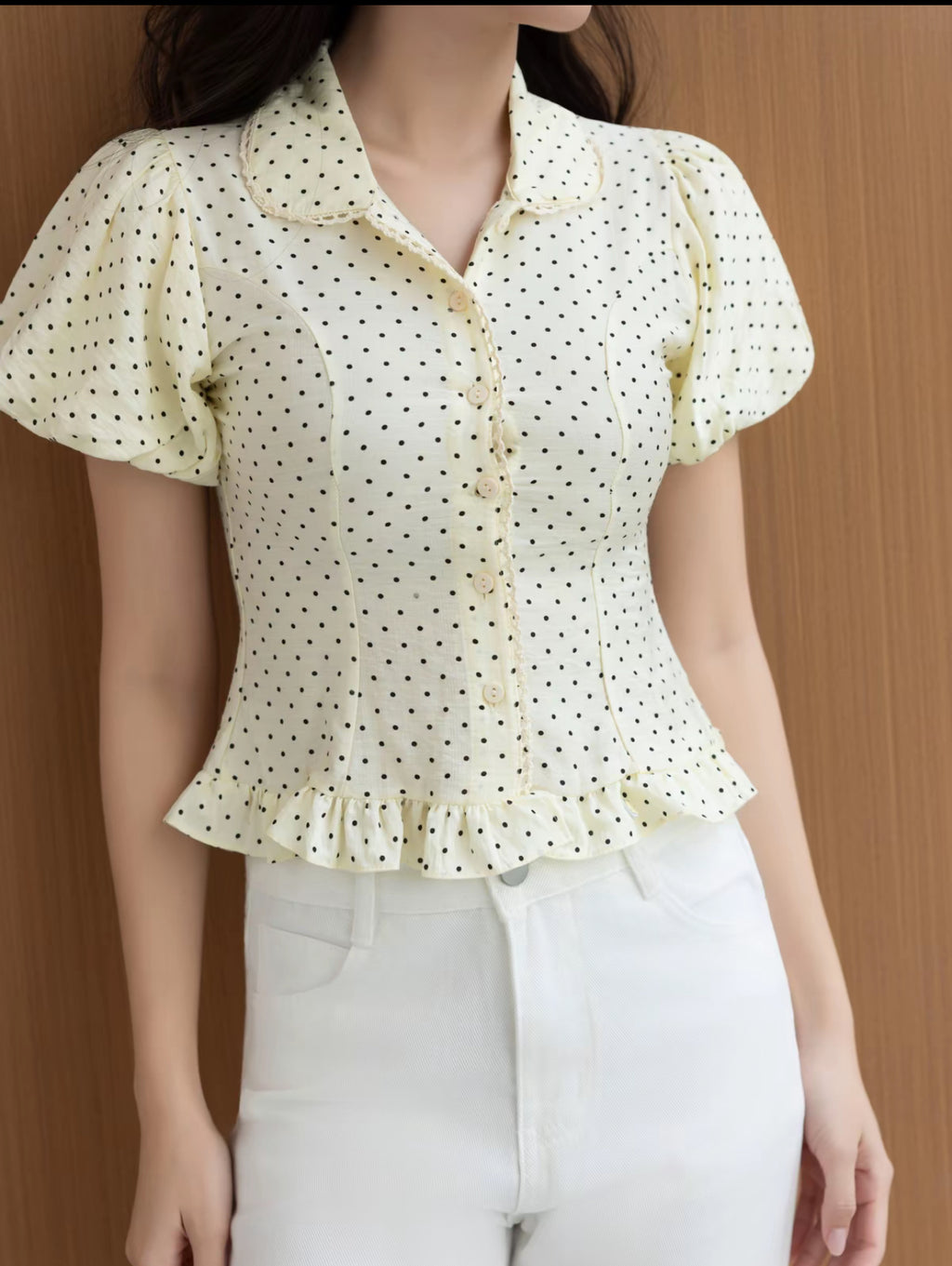 THELSTUDIOS Polka Dots Puff Sleev Top