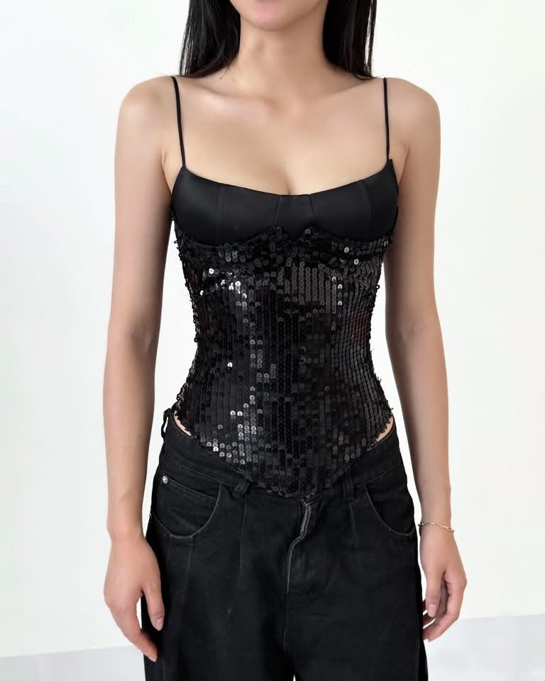 LINISS GLAMOUROUS SPARKLE CORSET ( Black ) - Ready to dispatch in 48 hours
