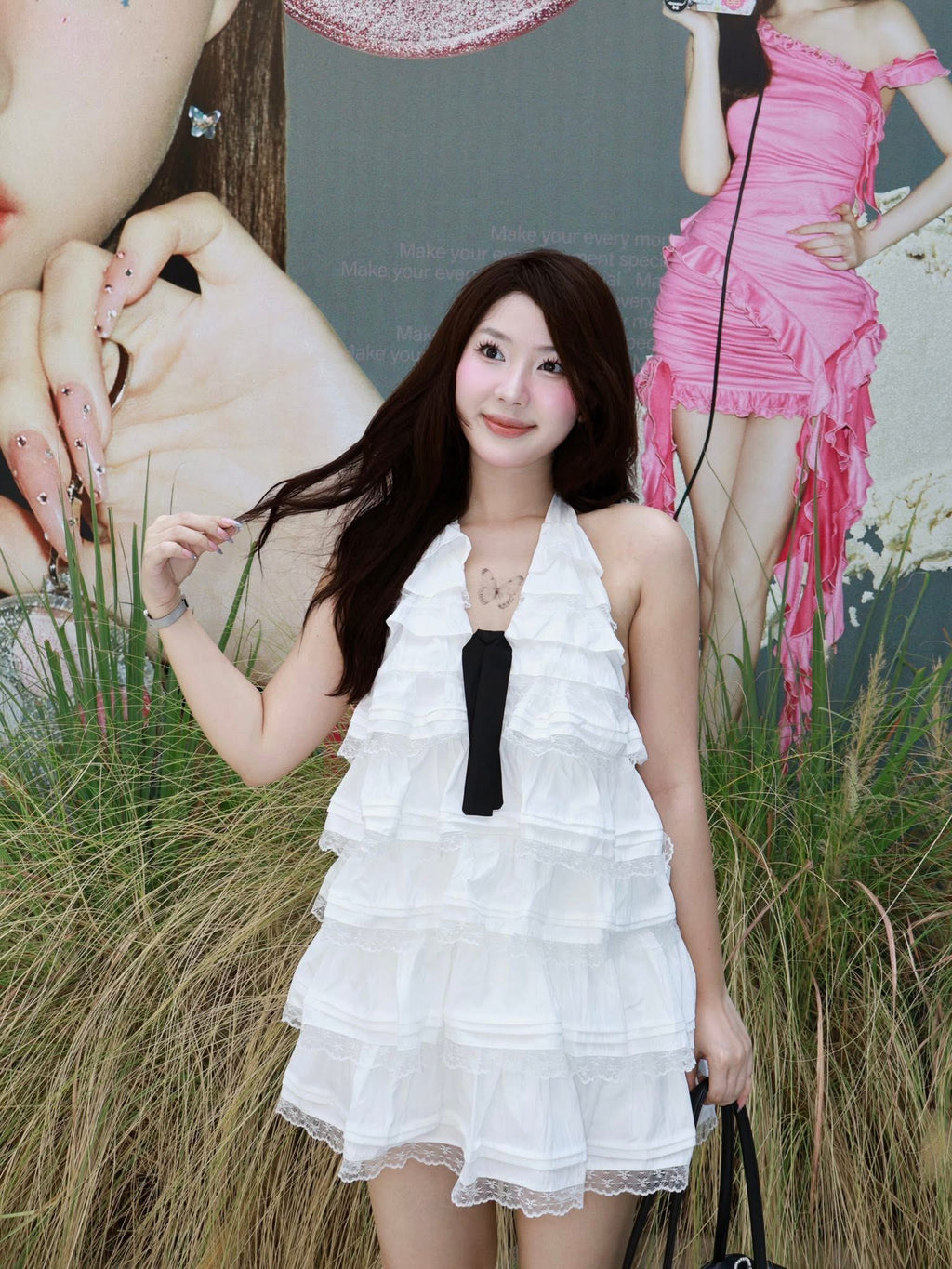 Olv White Cotton Halter Tiered Mini Dress - Ready to dispatch in 48 hours