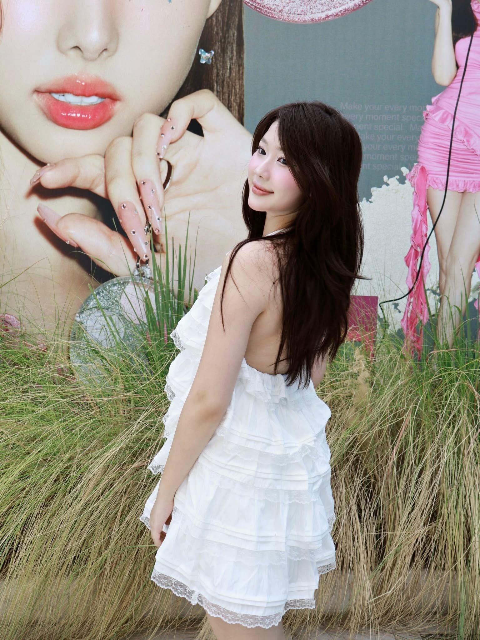 Olv White Cotton Halter Tiered Mini Dress - Ready to dispatch in 48 hours
