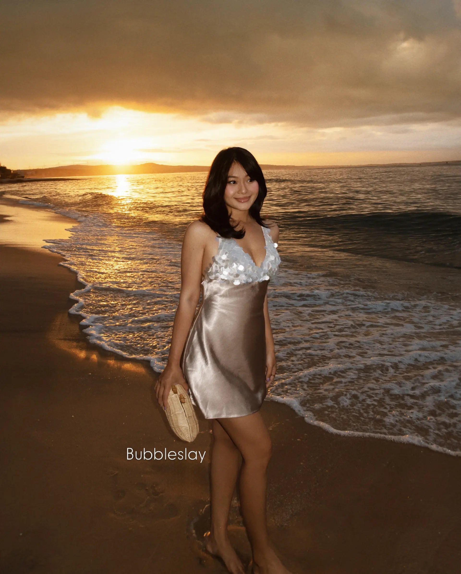 Bubble Moonshell Satin Mini Dress