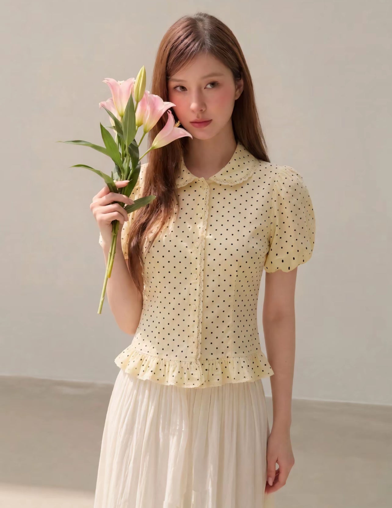 THELSTUDIOS Polka Dots Puff Sleev Top