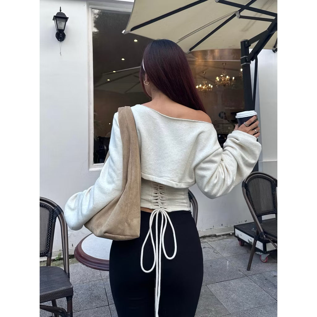 Sugar Crush – Asymmetric Off-Shoulder Corset Sweater ( Last Chance )